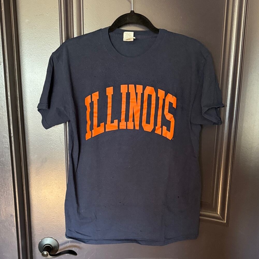 Illinois Fighting Illini T Shirt Mens Medium Navy Orange